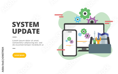System Update flat design banner illustration concept for digital marketing and business promotion