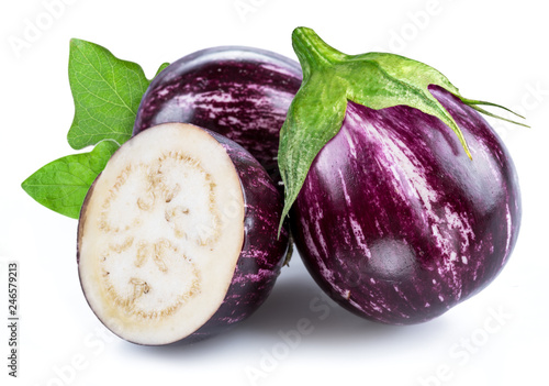 Aubergine or eggplant on white background.