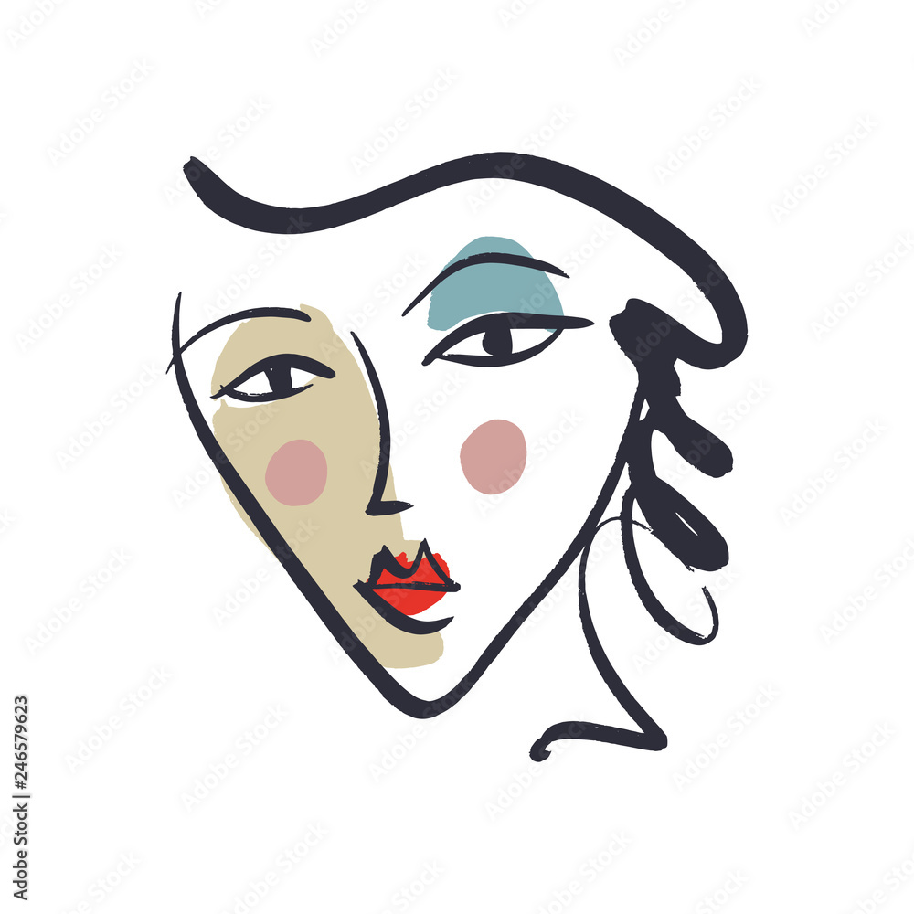 Vector simple hand drawn black and white trendy line portrait art. Colored print for clothes, textile and other. EPS Vector simple hand drawn black and white trendy line portrait art. Colored print for clothes, textile and other. EPS