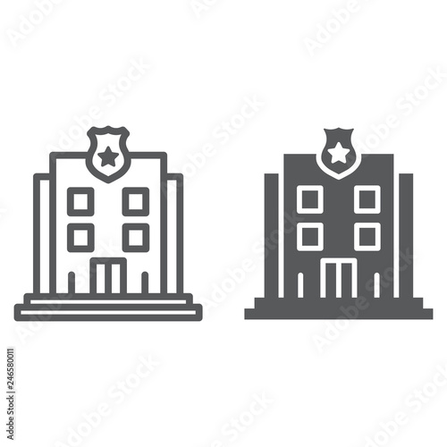Police station line and glyph icon, police and building, police department sign, vector graphics, a linear pattern on a white background.