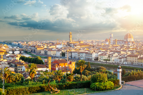 Firenze. Cityscape of Florence Italy with Florence Duomo, Basilica di Santa Maria del Fiore and the bridges