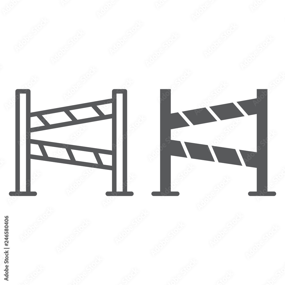 Road fence line and glyph icon, construction and border, barrier sign, vector graphics, a linear pattern on a white background. Road fence line and glyph icon, construction and border, barrier sign, vector graphics, a linear pattern on a white background.