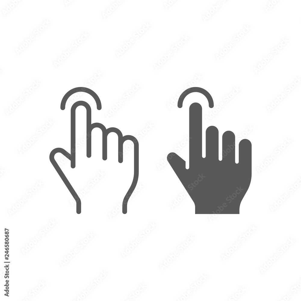 Tap line and glyph icon, finger and gesture, hand touch sign, vector graphics, a linear pattern on a white background. Tap line and glyph icon, finger and gesture, hand touch sign, vector graphics, a linear pattern on a white background.