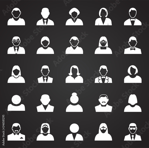 Profile icons set on black background for graphic and web design, Modern simple vector sign. Internet concept. Trendy symbol for website design web button or mobile app