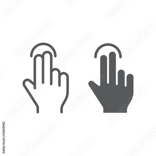 Two finger tap line and glyph icon, gesture and hand, touch sign, vector graphics, a linear pattern on a white background.