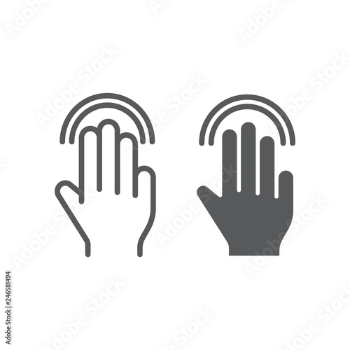 Triple double tap line and glyph icon, gesture and hand, click sign, vector graphics, a linear pattern on a white background.