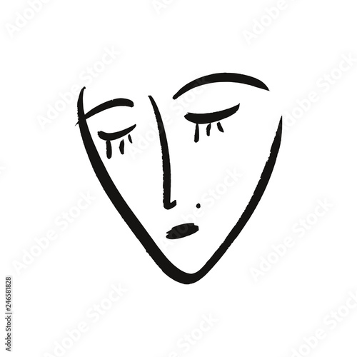 Vector simple hand drawn black and white trendy line portrait art. Monochrome print for clothes, textile and other. EPS