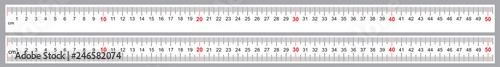 Ruler 50 cm. Precise measuring tool. Ruler scale 0,5 meter. Ruler grid 500 mm. Metric centimeter size indicators