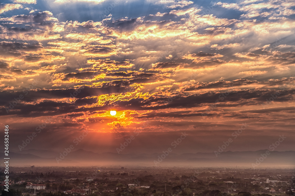 Aerial Panorama View of Chiang Mai City with sunrise and clouds, Thailand. Aerial Panorama View of Chiang Mai City with sunrise and clouds, Thailand.