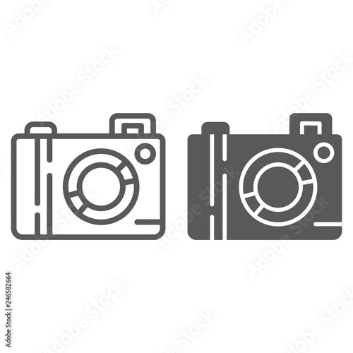 Camera line and glyph icon, lens and photo, photocamera sign, vector graphics, a linear pattern on a white background.