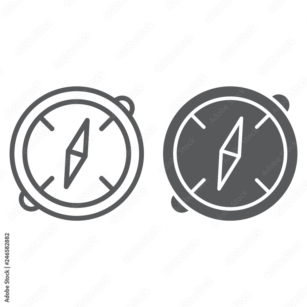 Compass line and glyph icon, destination and equipment, navigation sign, vector graphics, a linear pattern on a white background. Compass line and glyph icon, destination and equipment, navigation sign, vector graphics, a linear pattern on a white background.