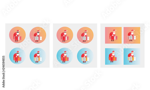 Cartoon vector illustration of Santa Claus with a present.(Black White) - Images vectorielles 