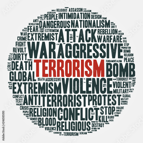 Terrorism. Cloud of words in a circle. Vector illustration.