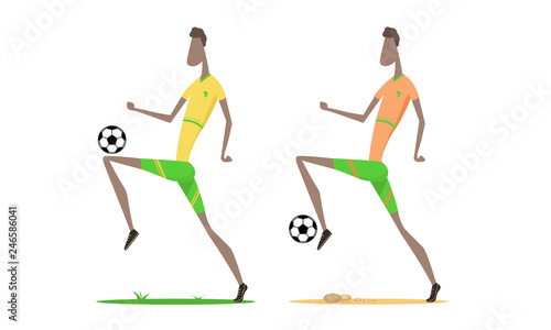 African american soccer player kicking the ball vector Illustration - Images vectorielles 