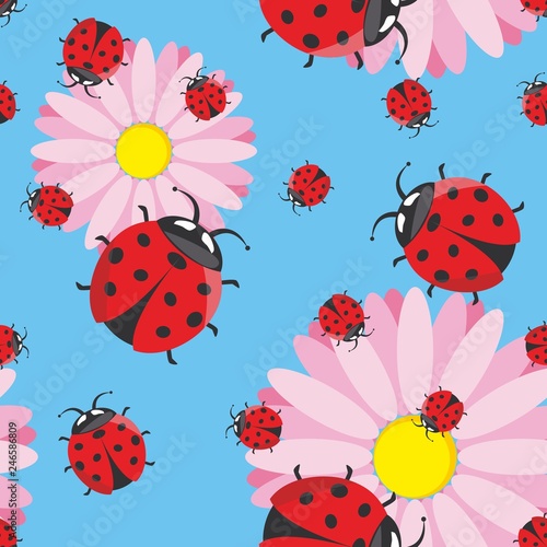 Vector illustration of ladybug seamless pattern