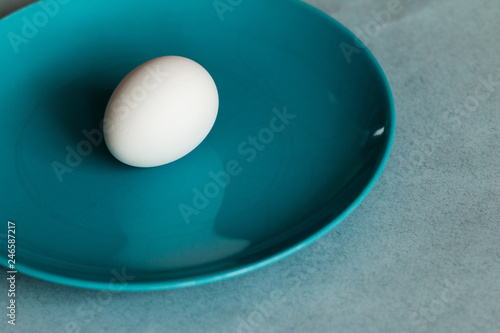 art minimal egg isolated on blue plate