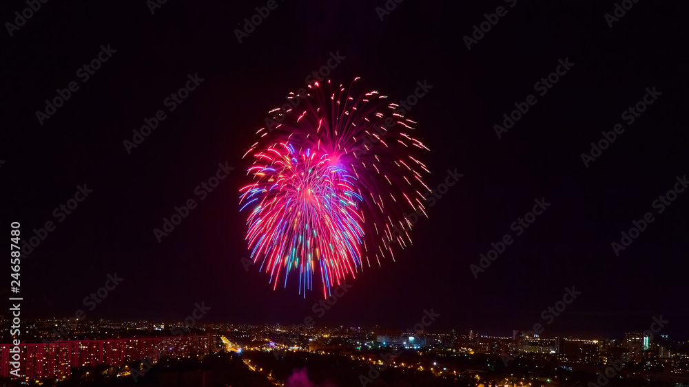 The beautiful firework over city at night. The beautiful firework over city at night.