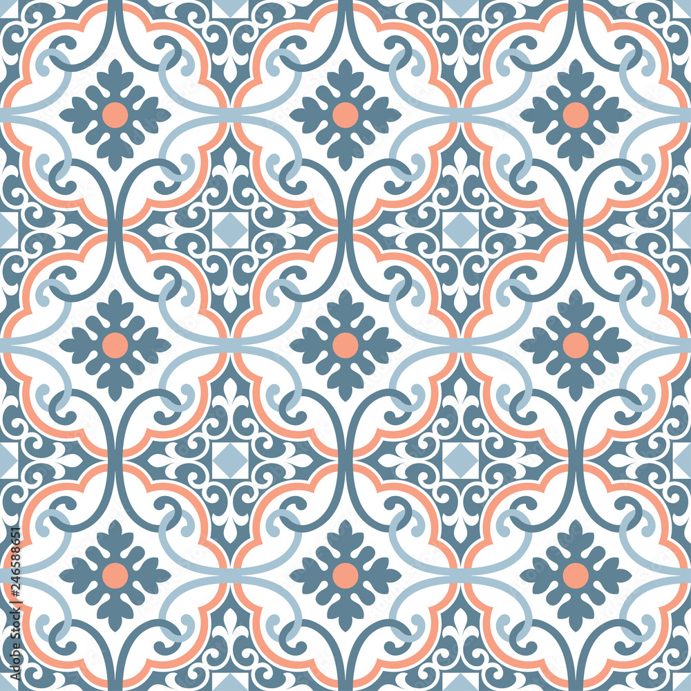 Decorative pattern for the background, tile and textiles..It is assembled from modular parts. Vector. Seamless.