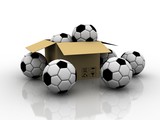 3d rendering football in cardbox