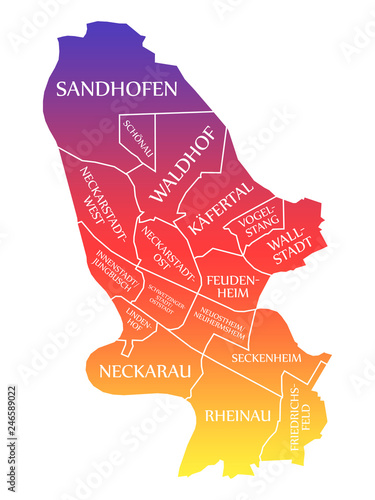 Mannheim City Map Germany DE labelled rainbow colored illustration