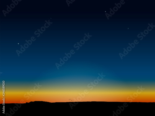Evening dark blue sky after sunset. Vector illustration.