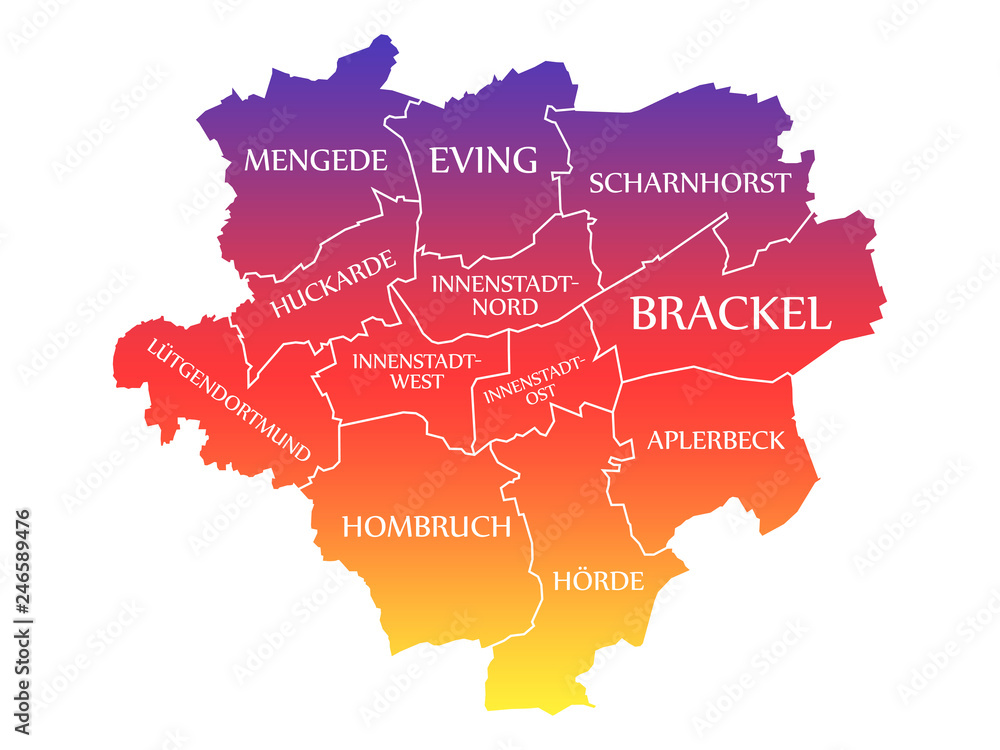 Dortmund City Map Germany DE labelled rainbow colored illustration