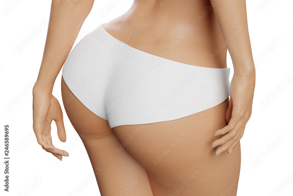 Beautiful slim and curvy body in white panties Stock Photo