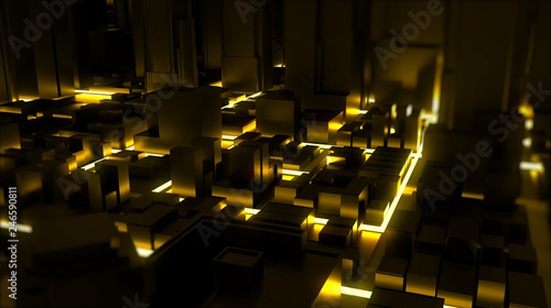 Neon glowing city rendering. 3D Rendering.