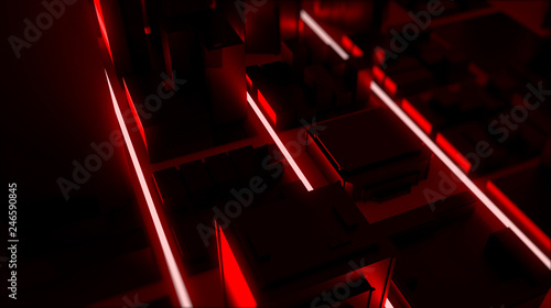 Neon glowing city rendering. 3D Rendering. © Adilhan