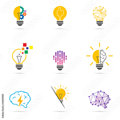 Set light bulb icon. Energy and idea symbol, technology icons.