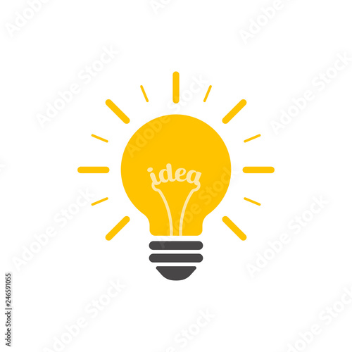 Light bulb with rays shine. Energy and idea symbol.