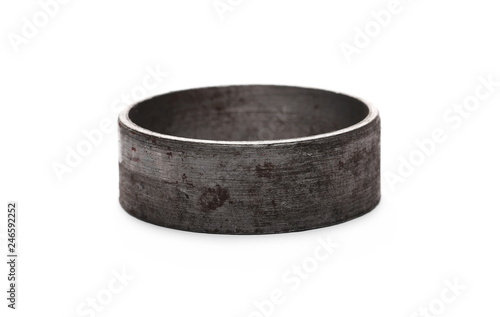 Cut metal ring piece isolated on white background, texture