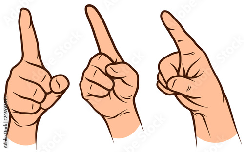 Cartoon graphic white human hands. Showing forefinger. Isolated on white background. Vector icons set. Vol. 2