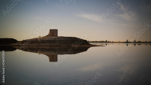 Panorama of Zaytun lake and fortress near Siwa oasis, Egypt