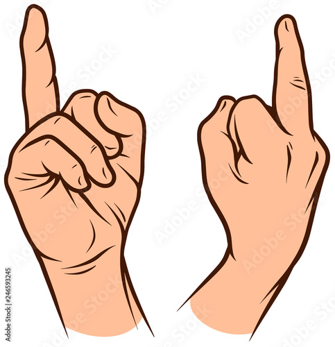 Cartoon graphic white human hands. Showing middle finger offensive gesture or sign. Isolated on white background. Vector icons set.
