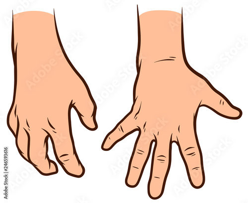 Cartoon graphic white human hands. Showing bent fingers gesture or sign. Isolated on white background. Vector icons set. Vol. 2