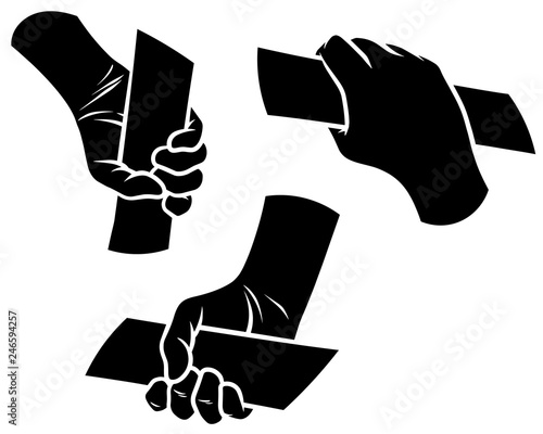Cartoon graphic black silhouette human hands. Holding crossbar or handrail. Isolated on white background. Vector icons set. Vol. 4