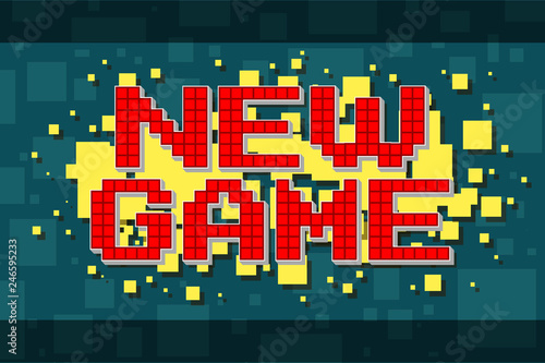 Red pixel retro new game button for video games