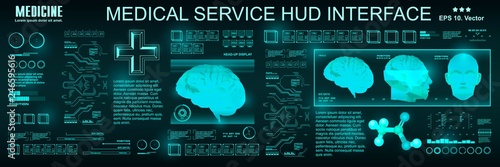 Medical service HUD, Futuristic virtual graphic touch user interface. Brain scanning. HUD medical virtual graphic touch user interface.