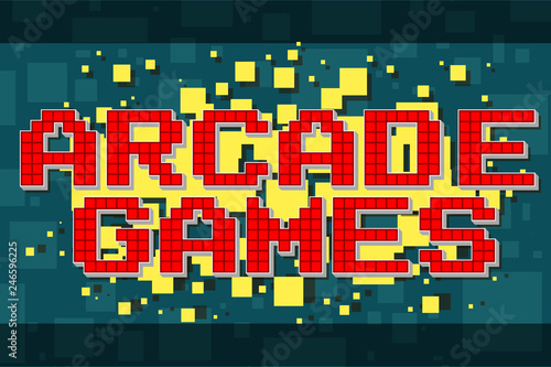 Red pixel retro text button for video games