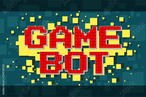 Red pixel retro game bot button for video games