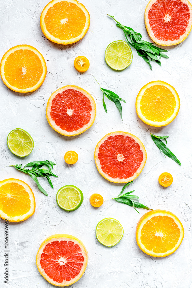 sliced citrus pattern on stone table background top view sliced citrus pattern on stone table background top view