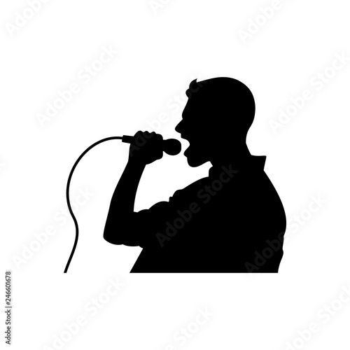 Singing man silhouette on white background. Vector illustration