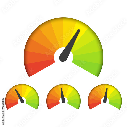 Set of measuring icons on a white background. Speedometer icons set