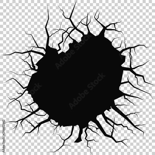Cracked hole on a transparent background.  Vector illustration.