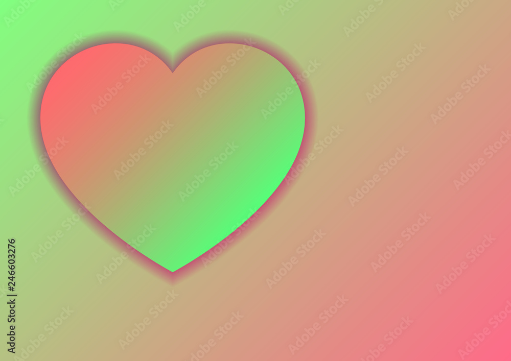 Heart love symbol for Valentine's day from paper cut pastel color of red and green gradients with shadows for banner, poster, greeting card. Vector illustration.