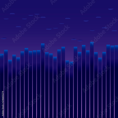 The city before sunrise. Background for text. It looks like an equalizer  the amplitude of sound  the volume of trading on the exchange.