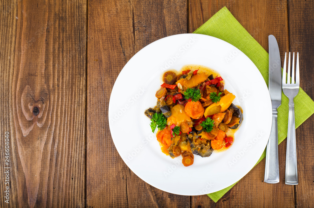 Bright vegetable stew from different vegetables Bright vegetable stew from different vegetables
