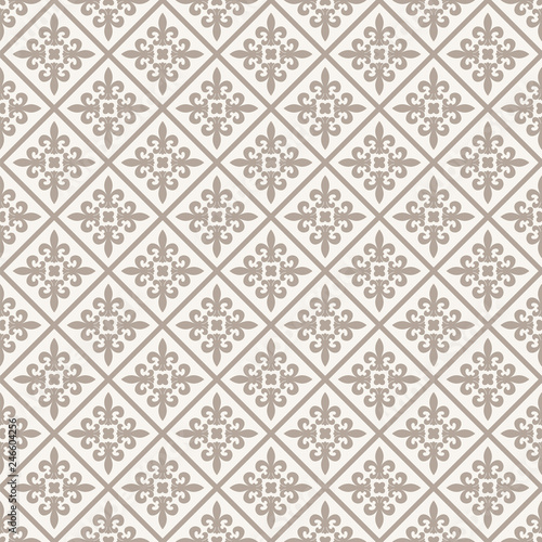 Heraldic pattern with lilies. Diagonal repeating tiles. Seamless vector background.