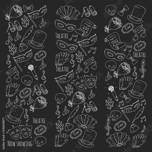 Theatre vector illustration. Entertaiment, cinema, stage, event. Background for banners, posters.